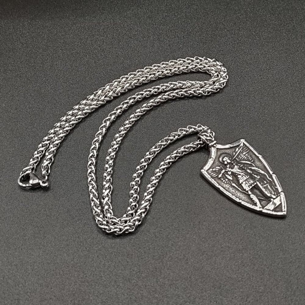 Archangel Saint Michael Necklace Sword Shield Stainless Catholic Christian NEW